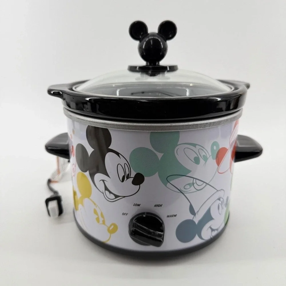 Disney Slow Cooker 2 Quart Mickey Mouse Ceramic Glass White Multi Pattern